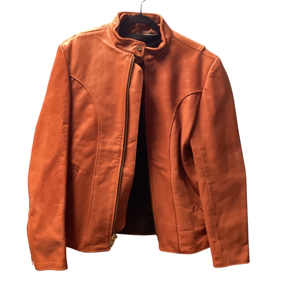 Howard's Exclusive Leathers Vintage Cafe Racer Jacket Orange Womens 38 USA Made